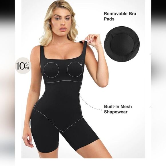 Popilush Shapewear Romper Slimming Workout Square-Neck Thigh - Size L - Picture 1 of 15